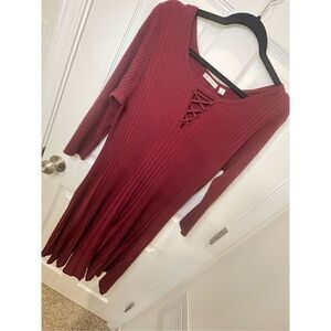 Cato women’s sweater dress size large maroon ribbed stretchy